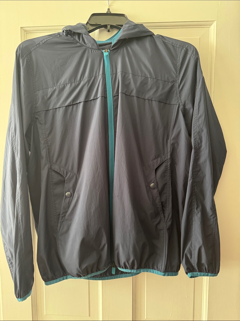 Men's Lightweight G/Force Hooded Windbreaker Jacket - Navy Blue with Teal Trim